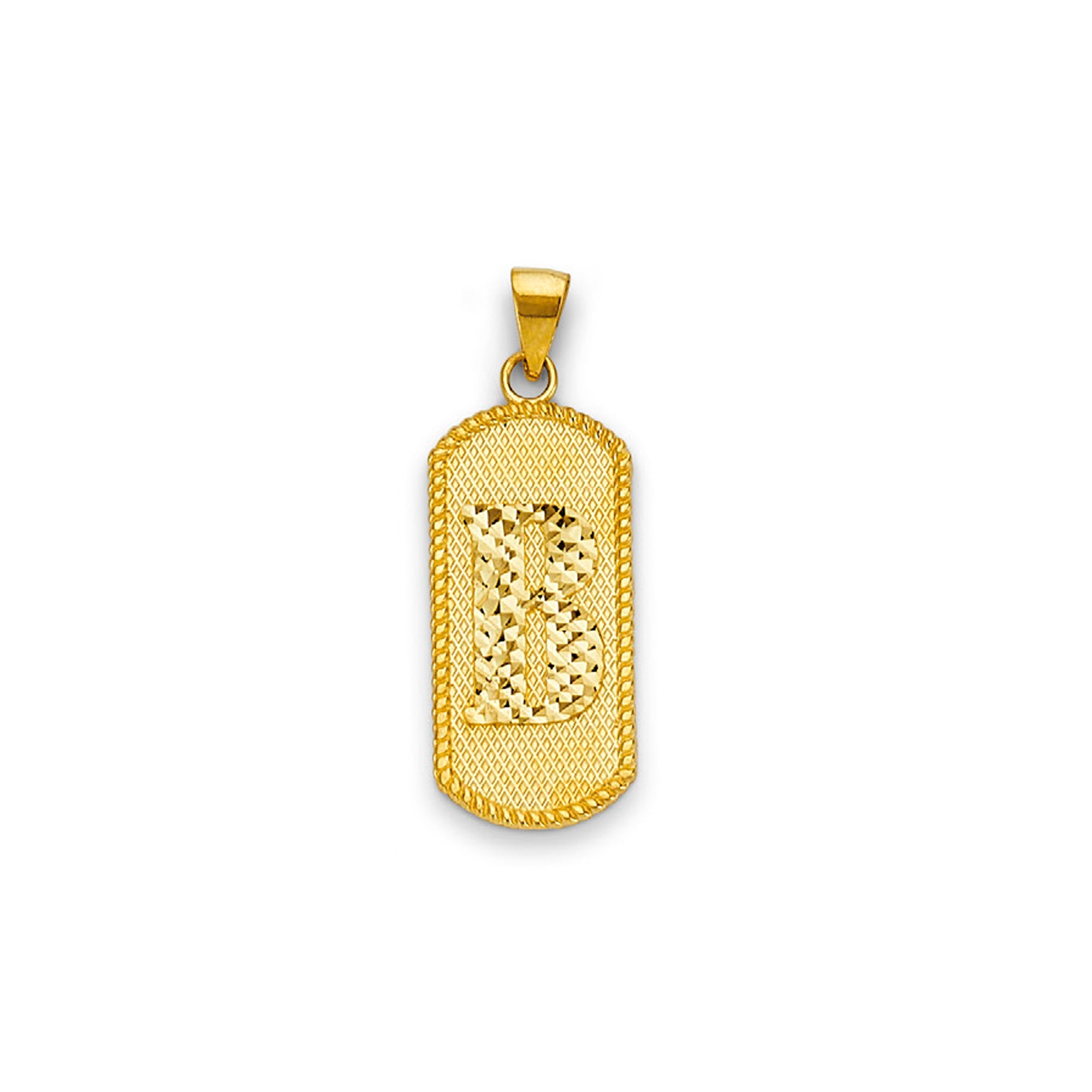 Yellow Gold Initial Letter B Dog Tag Pendant