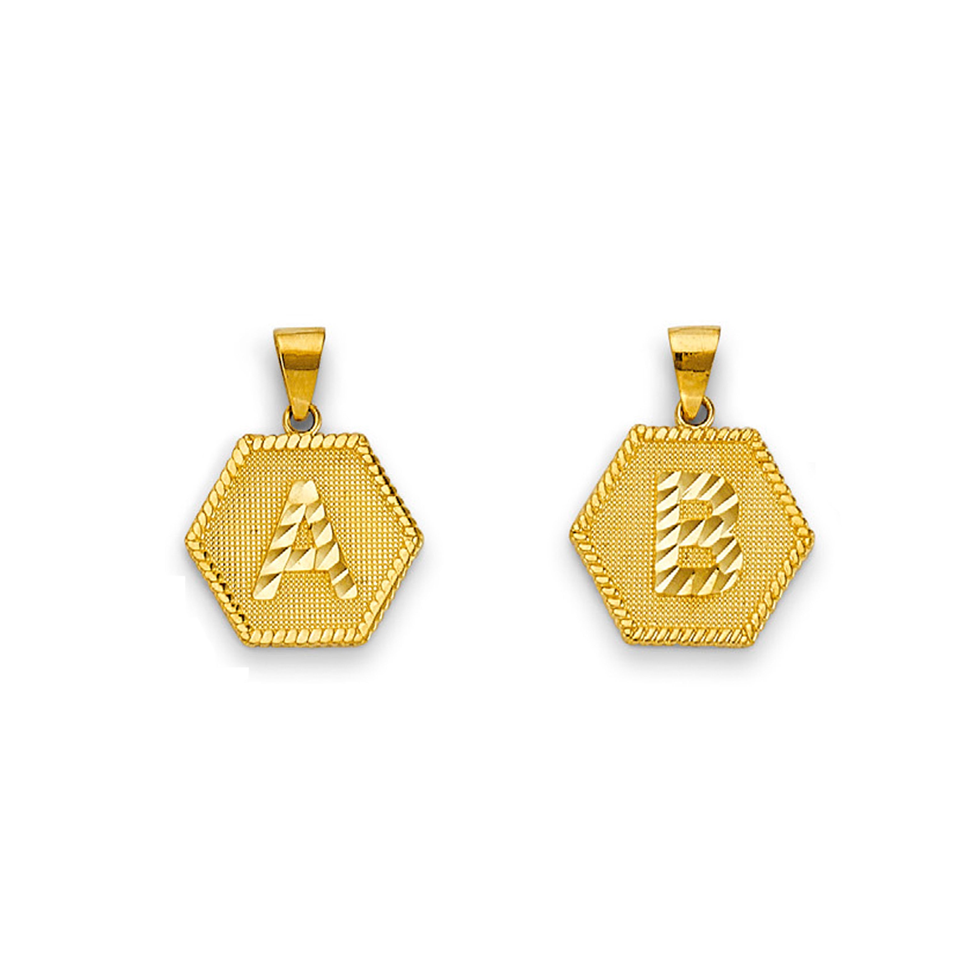 Yellow Gold Initial Letter Hexagonal Tag Pendant
