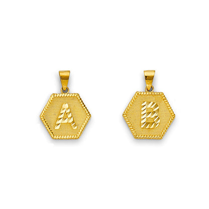 Yellow Gold Initial Letter Hexagonal Tag Pendant