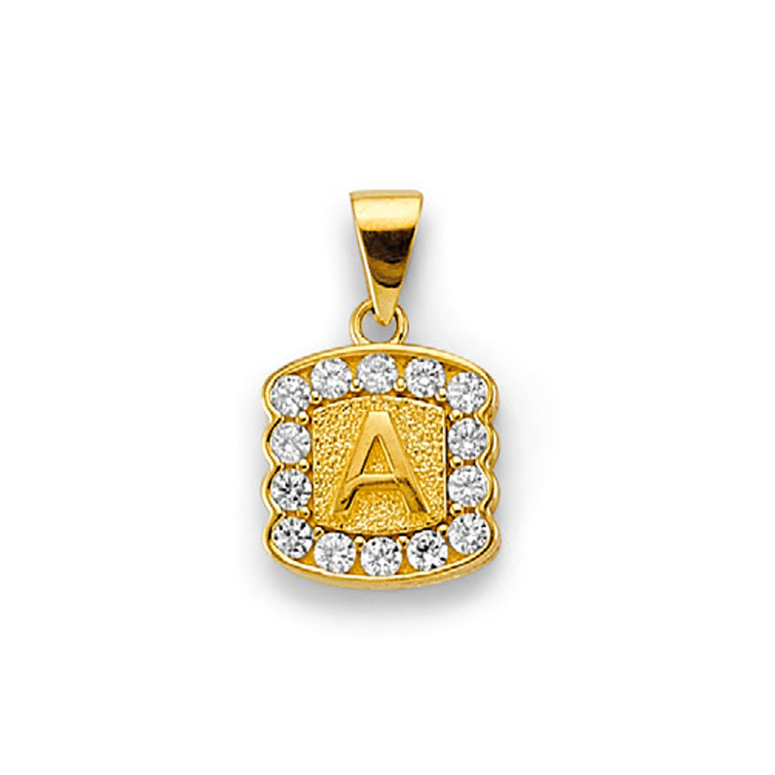 Yellow Gold Round CZ Studded Initial Letter A Pendant