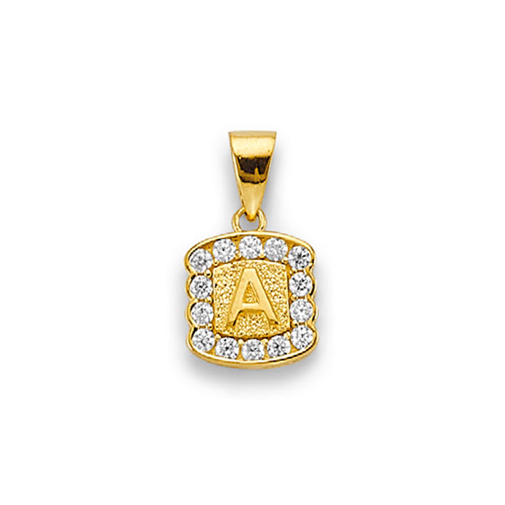 Yellow Gold Round CZ Studded Initial Letter Pendant
