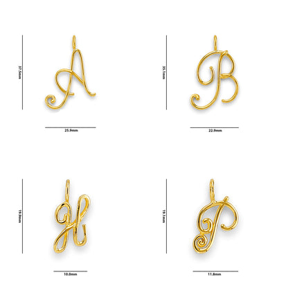 Yellow Gold Calligraphed Initial Letter Pendant with Measurement