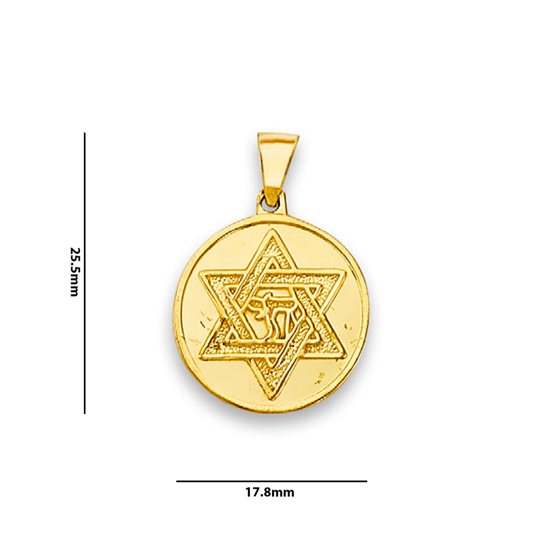 Yellow Gold Round Star of David Medallion Pendant with Measurement
