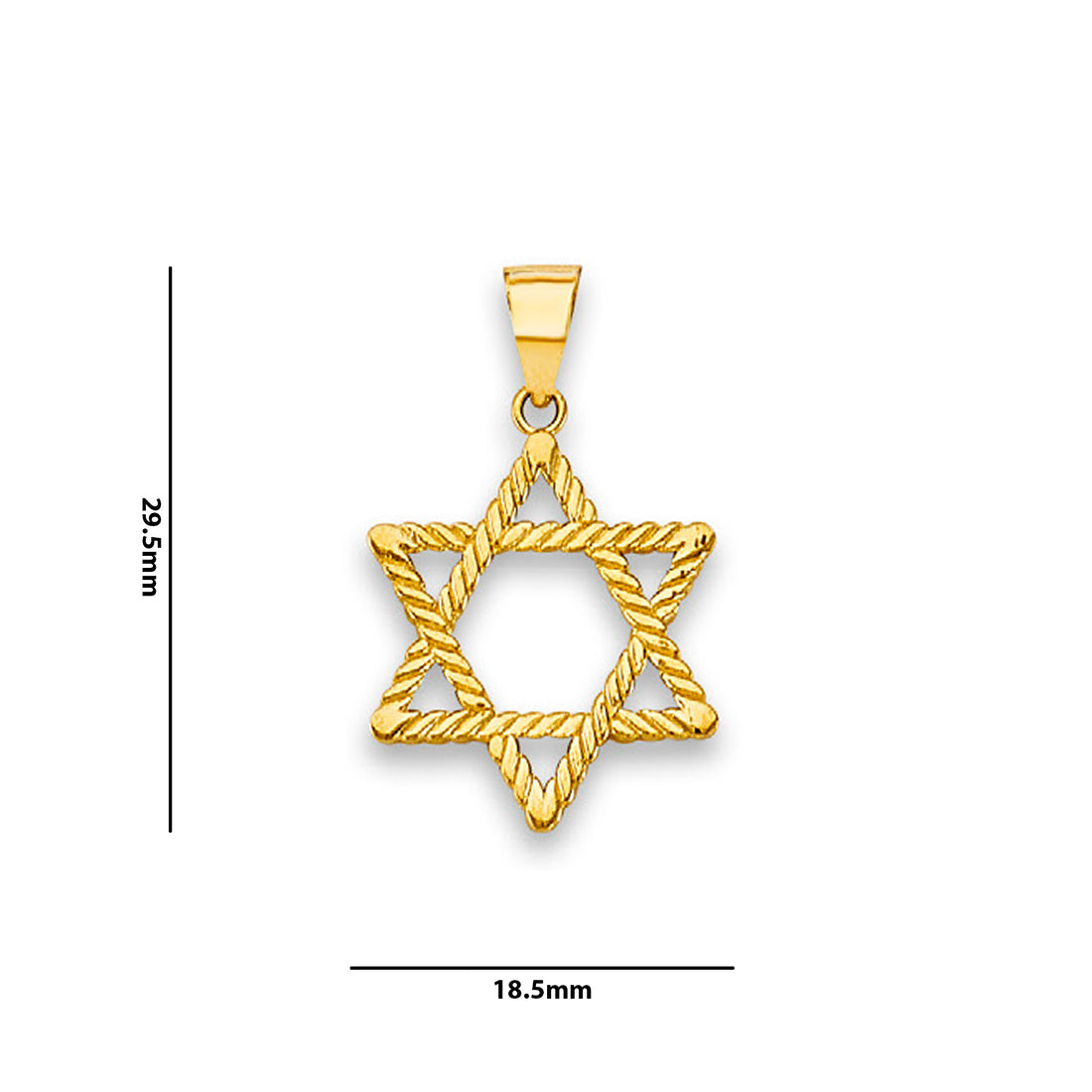 Yellow Gold Rope-Textured Star of David Pendant with Measurement