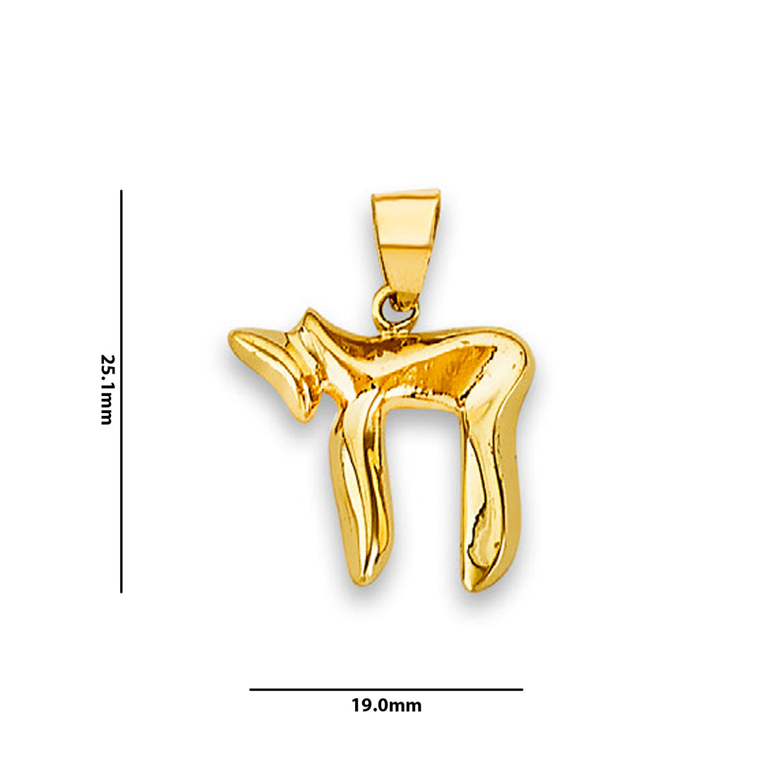 Yellow Gold Minimalist Chai Jewish Pendant with Measurement