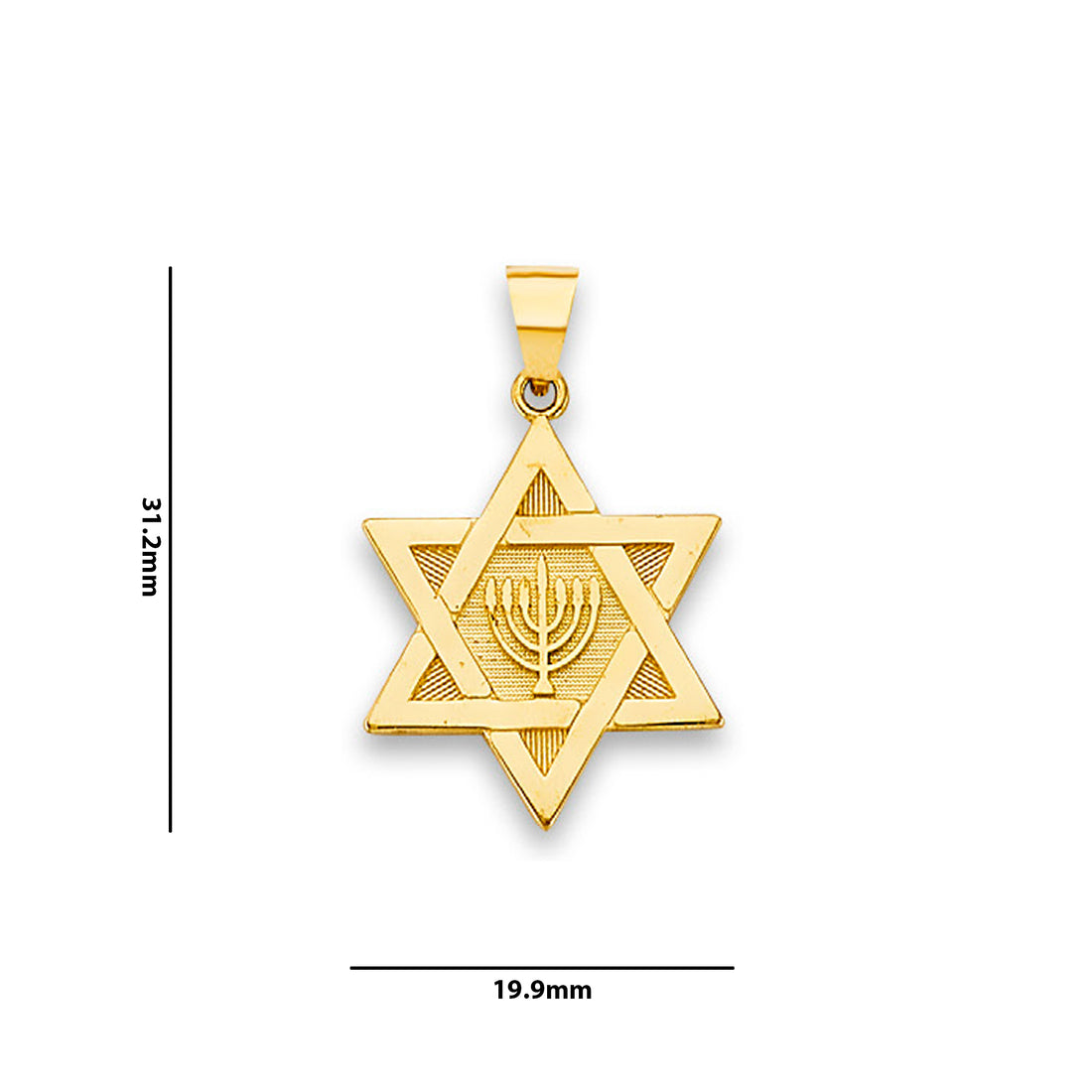 Yellow Jewish Menorah and Star of David Charm Pendant with Measurement