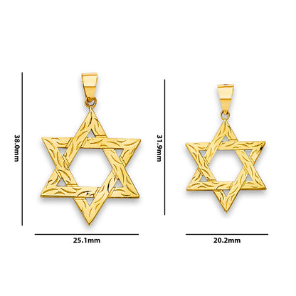 Yellow Gold Stylish Star of David Religious Pendant with Measurement