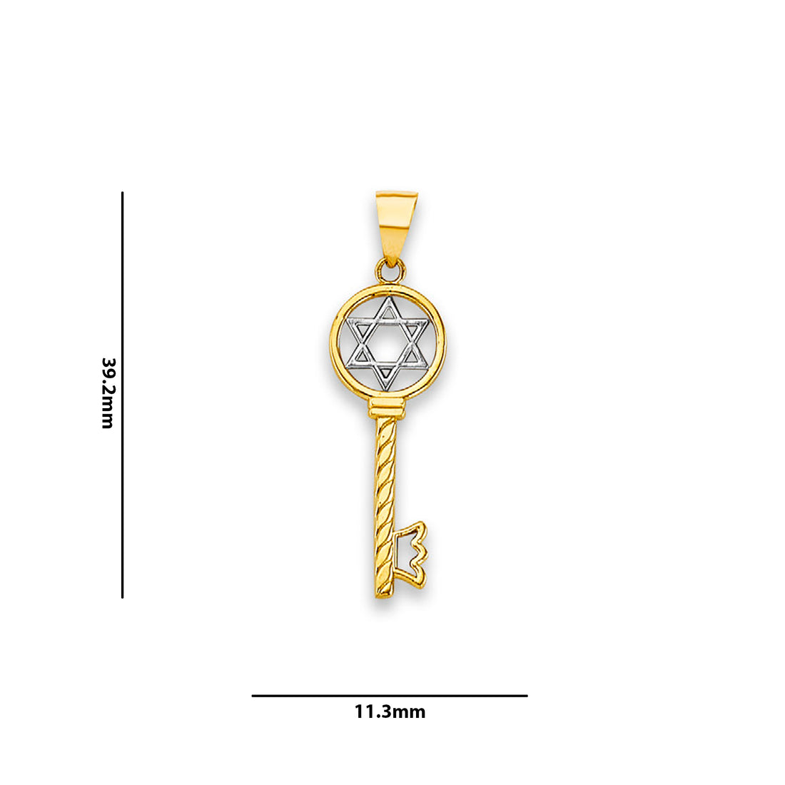 Two Tone Gold Star of David Rope Key Pendant with Measurement