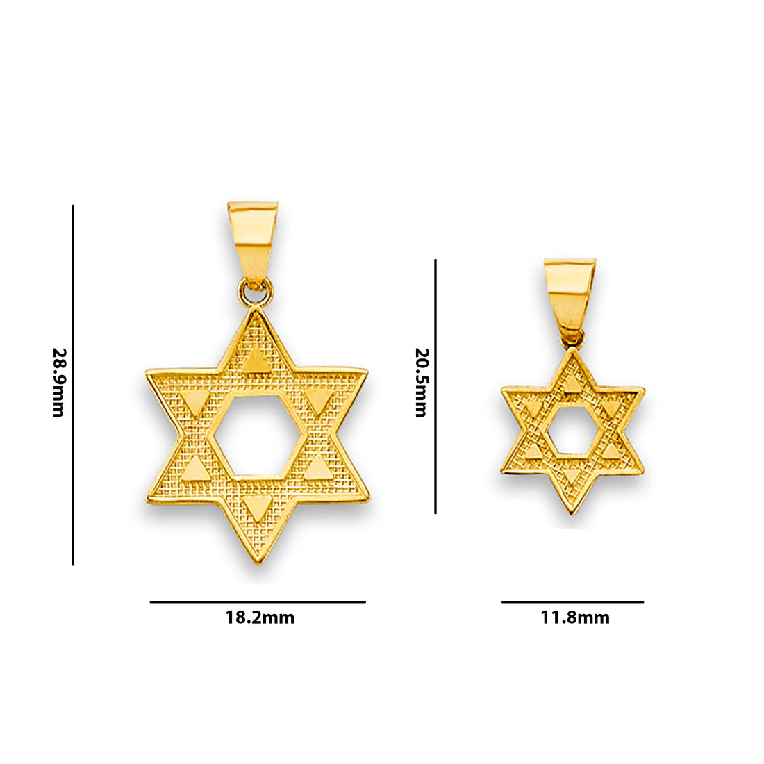 Yellow Gold Star of David Nugget Religious Pendant with Measurement