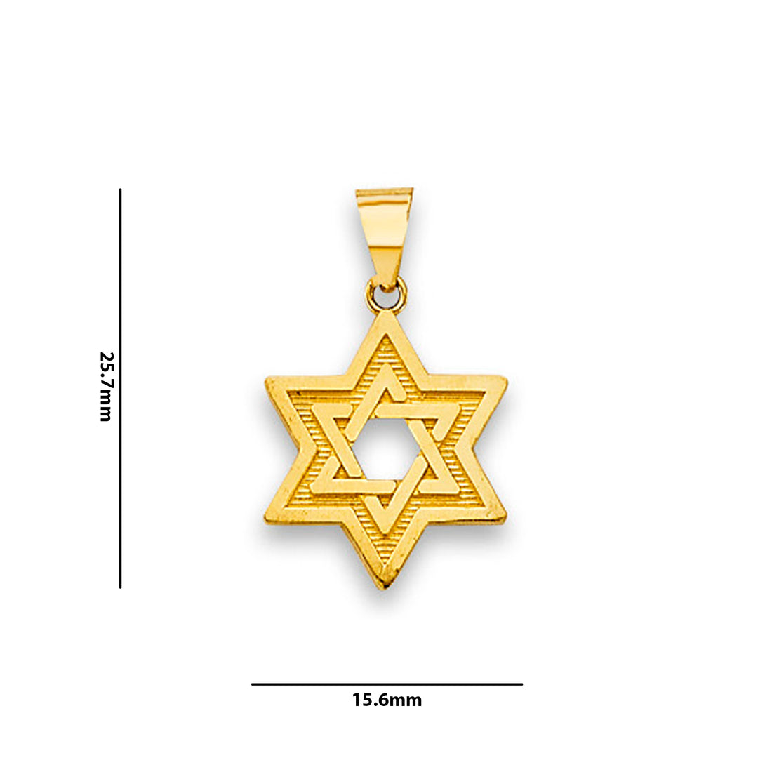 Yellow Gold Inscribed Two in One Star of David Pendant with Measurement