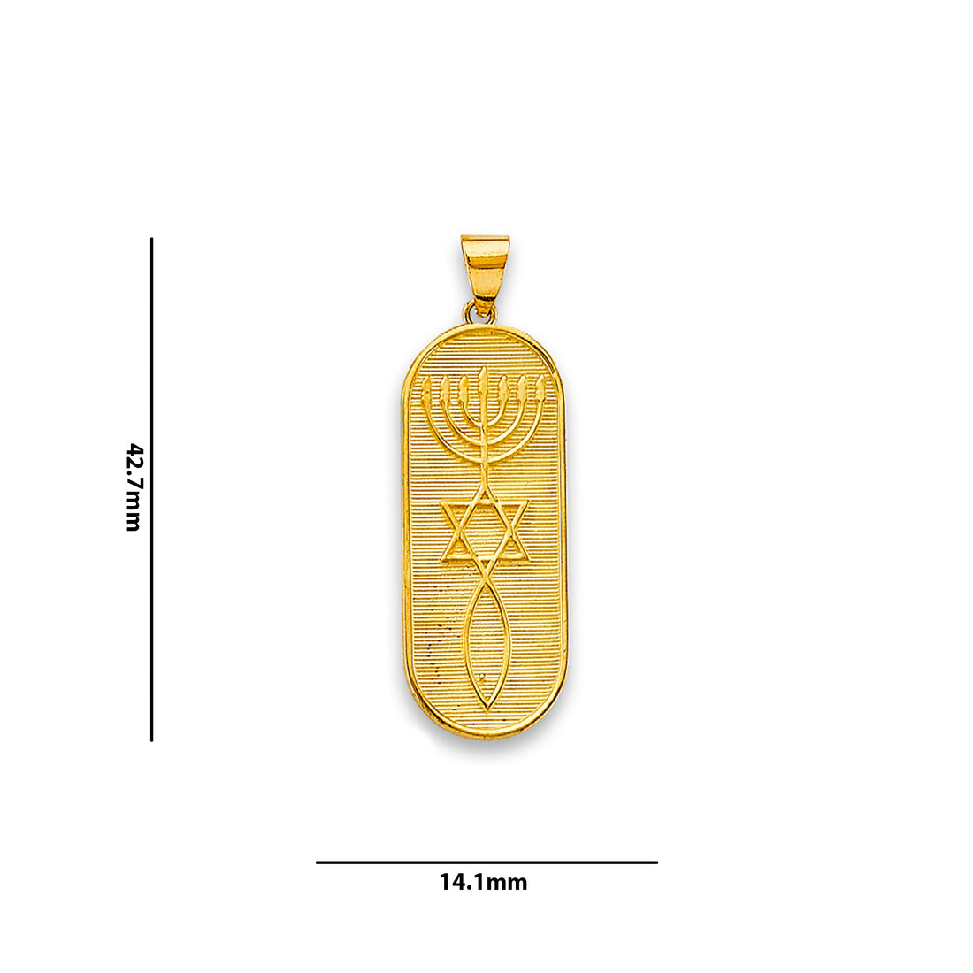 Yellow Gold Messianic Jewish Symbol Pendant  with Measurement