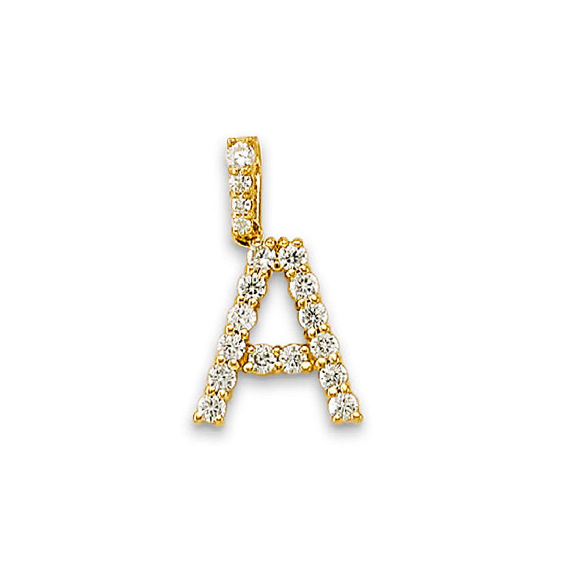 Yellow Gold Round CZ Letter Initial Pendant 