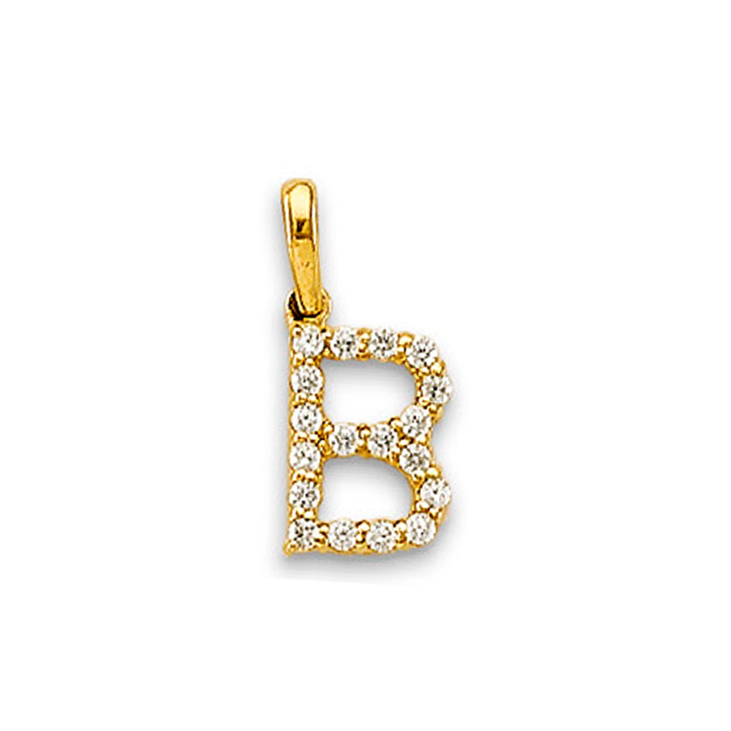 Yellow Gold Round CZ Simple Initial Pendant
