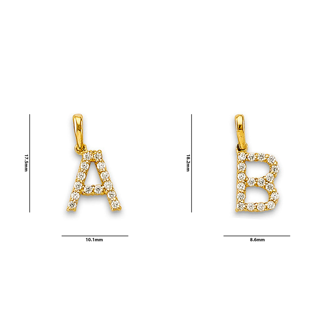 Yellow Gold Round CZ Simple Initial Pendant with Measurement