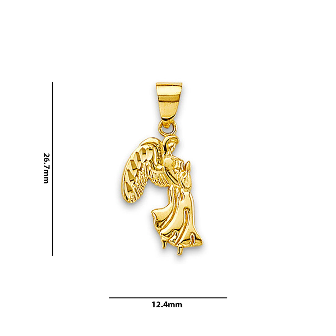 Yellow Gold Praying Angel Religious Charm Pendant with Measurement