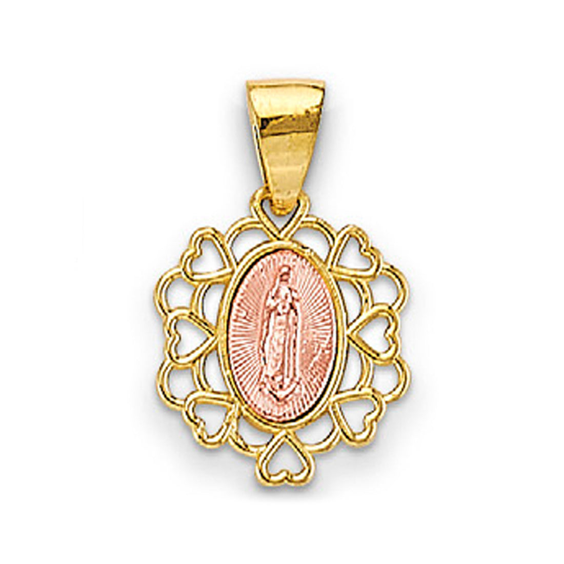 Two Tone Gold Heart Halo Lady of Guadalupe Pendant