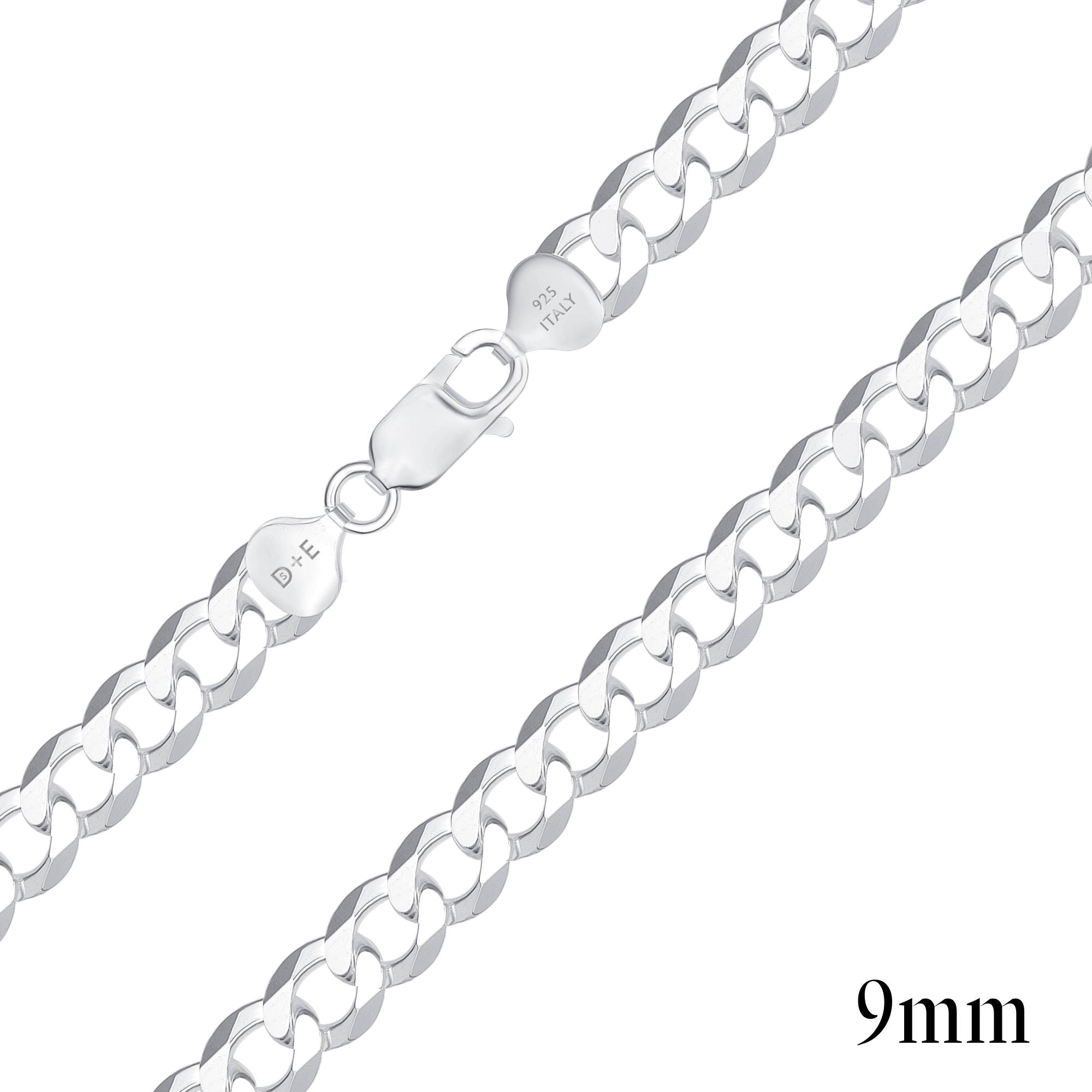 925 Sterling Silver 9mm Curb Chain