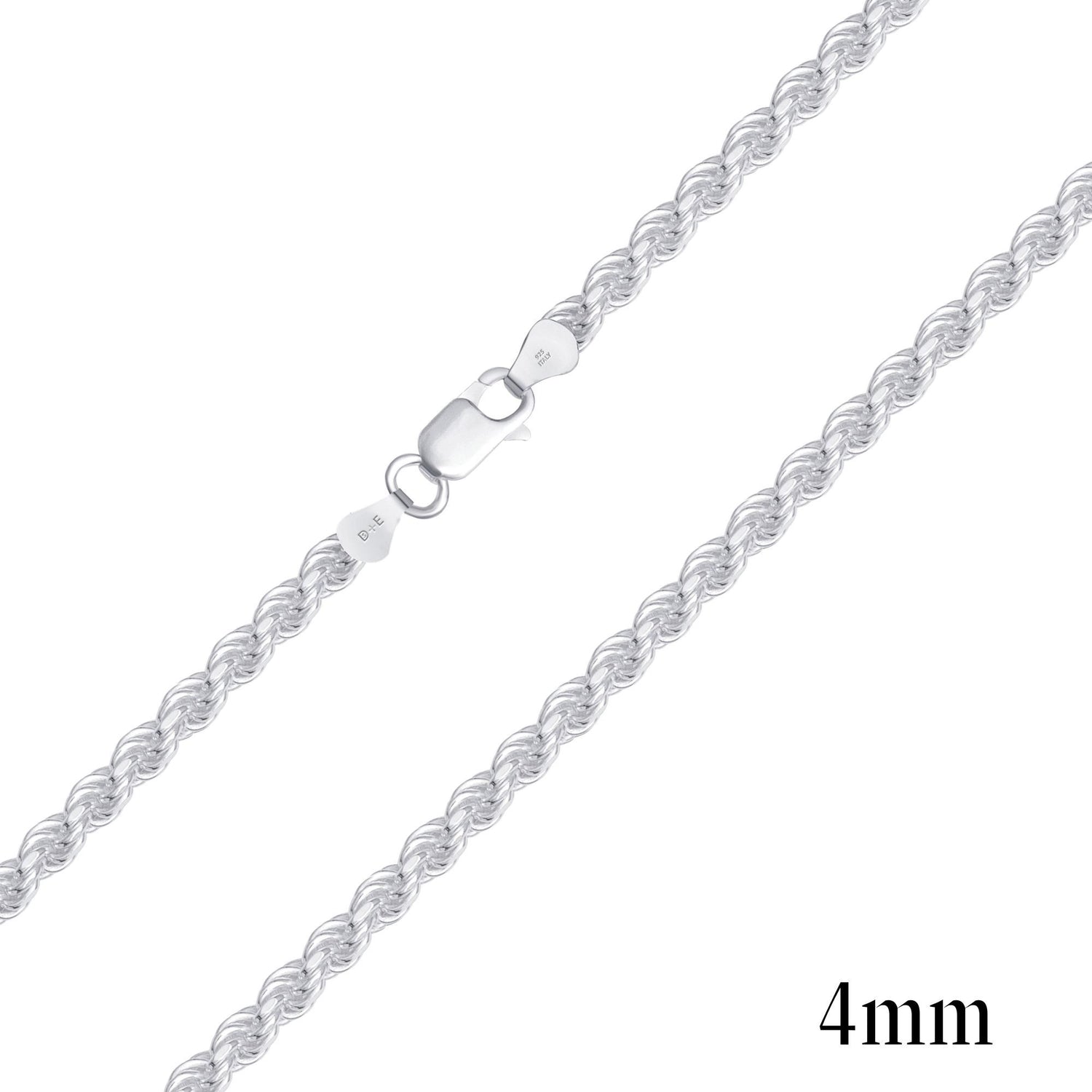 925 Sterling Silver 4mm Rope Chain