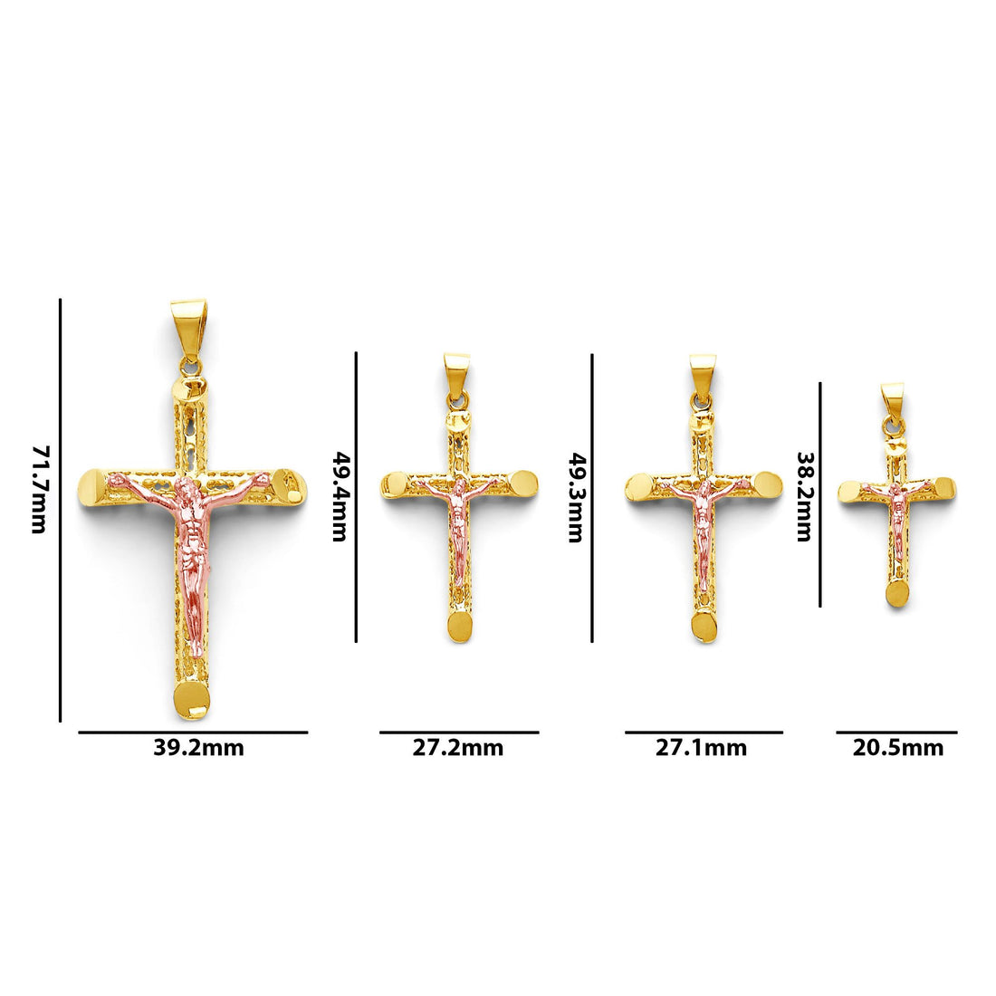 Two Tone Gold Hollow 3D Cutout Crucifix Cross Pendant