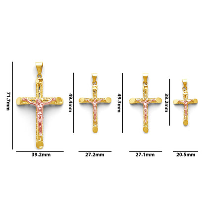 Two Tone Gold Hollow 3D Cutout Crucifix Cross Pendant