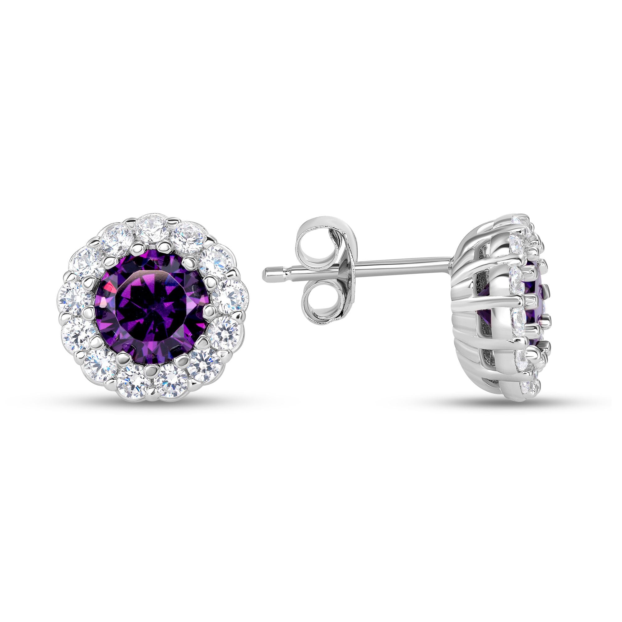 925 Sterling Silver Halo Round CZ Stud Earrings