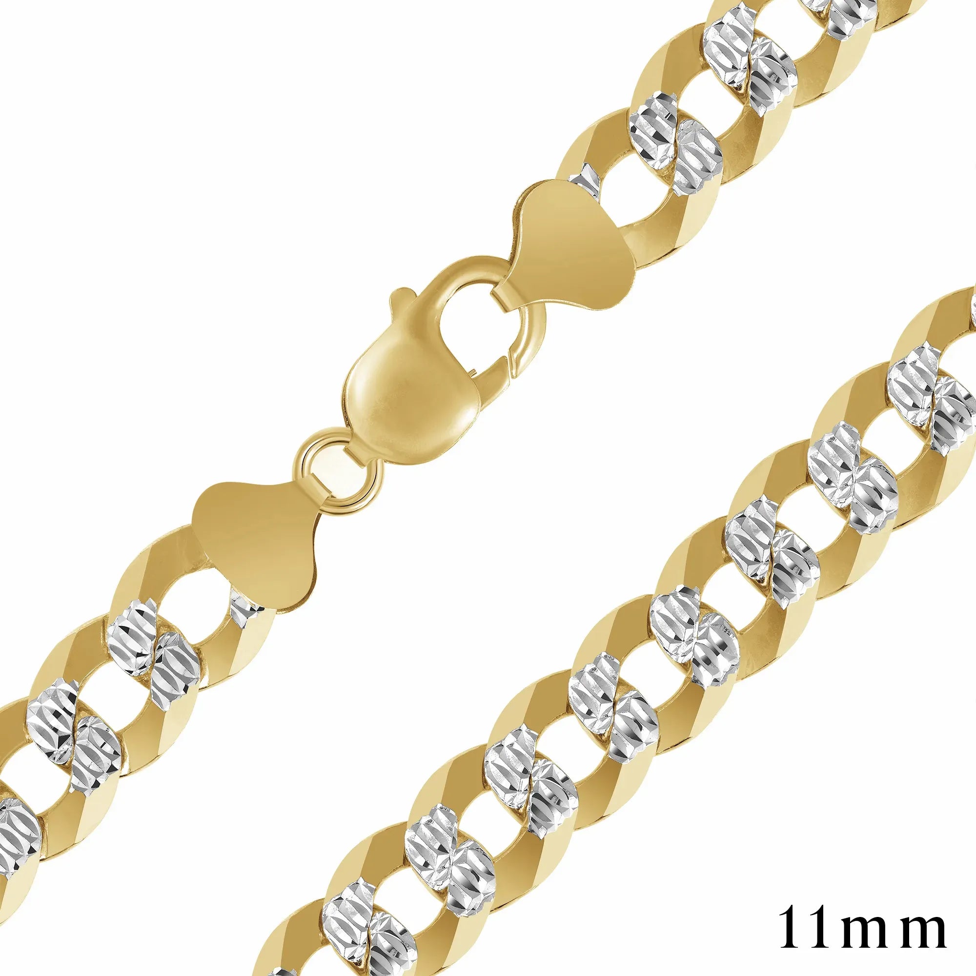 925 Sterling Silver Gold Plated Two-Tone Pavé 11mm Curb Chain