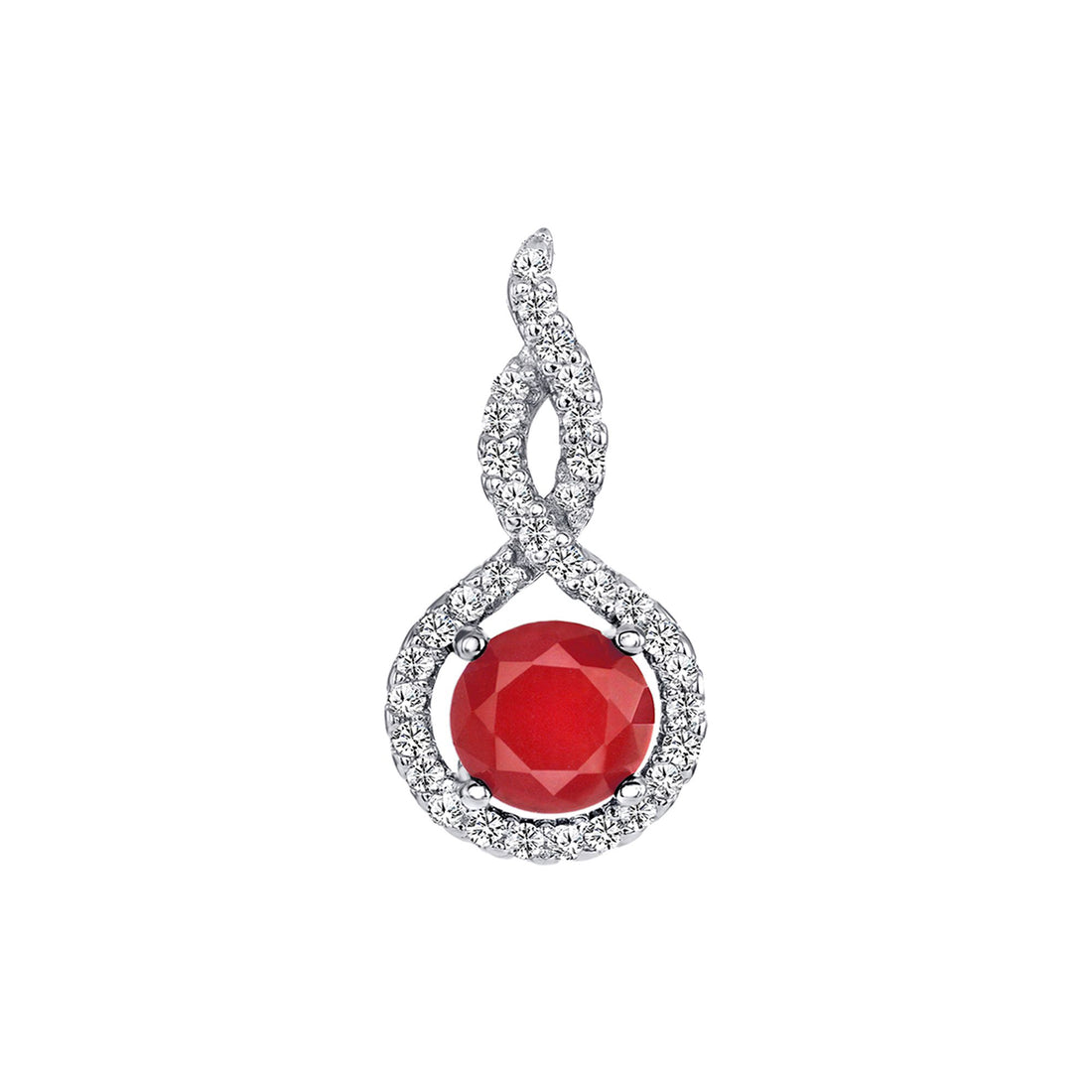 925 Sterling Silver Round Cut Red CZ with Twisted CZ Halo Teardrop Pendant &amp; Earrings Jewelry Set