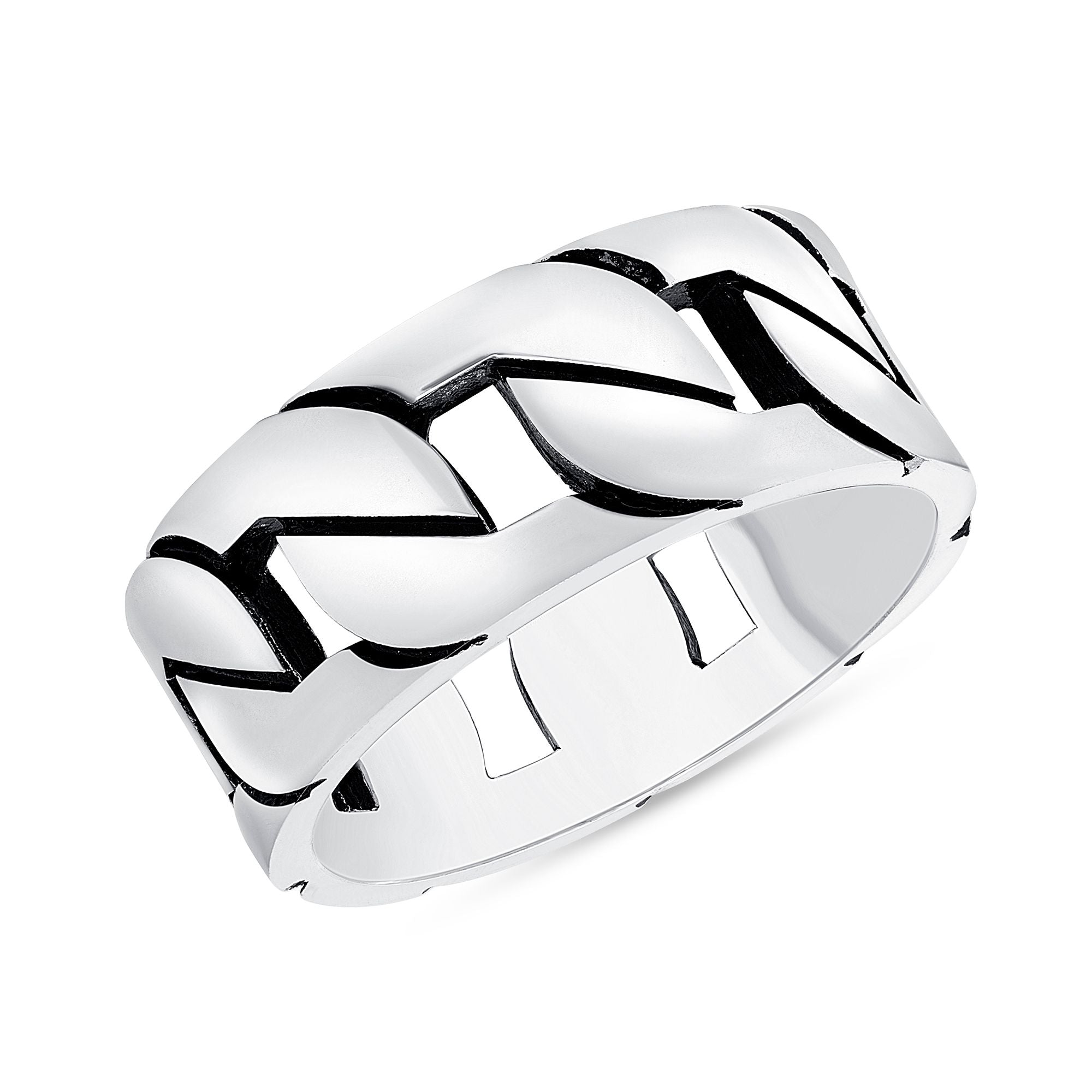 Oxidized 925 Sterling Silver Chain Link Band Men&