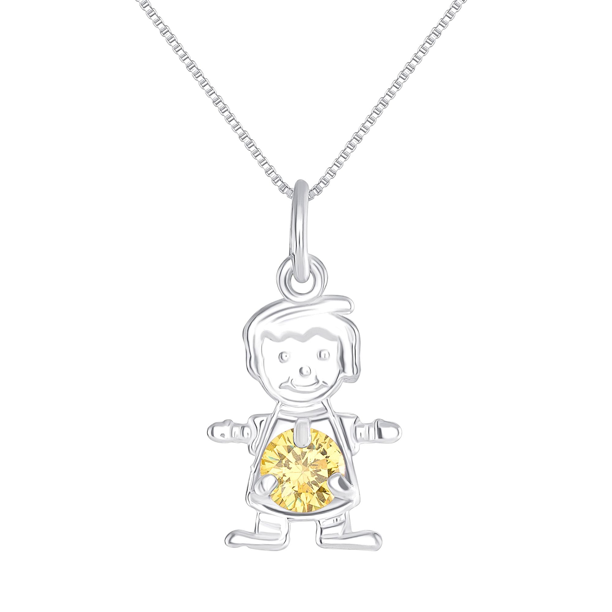 925 Sterling Silver Kid with Short Hair &amp; Colored CZ Pendant