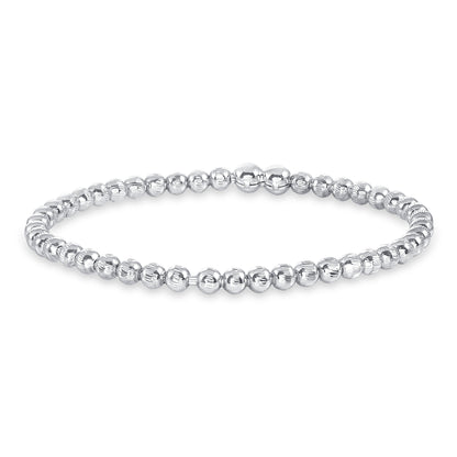 925 Sterling Silver Diamond Cut Rhodium Accent Line Beaded Bracelet