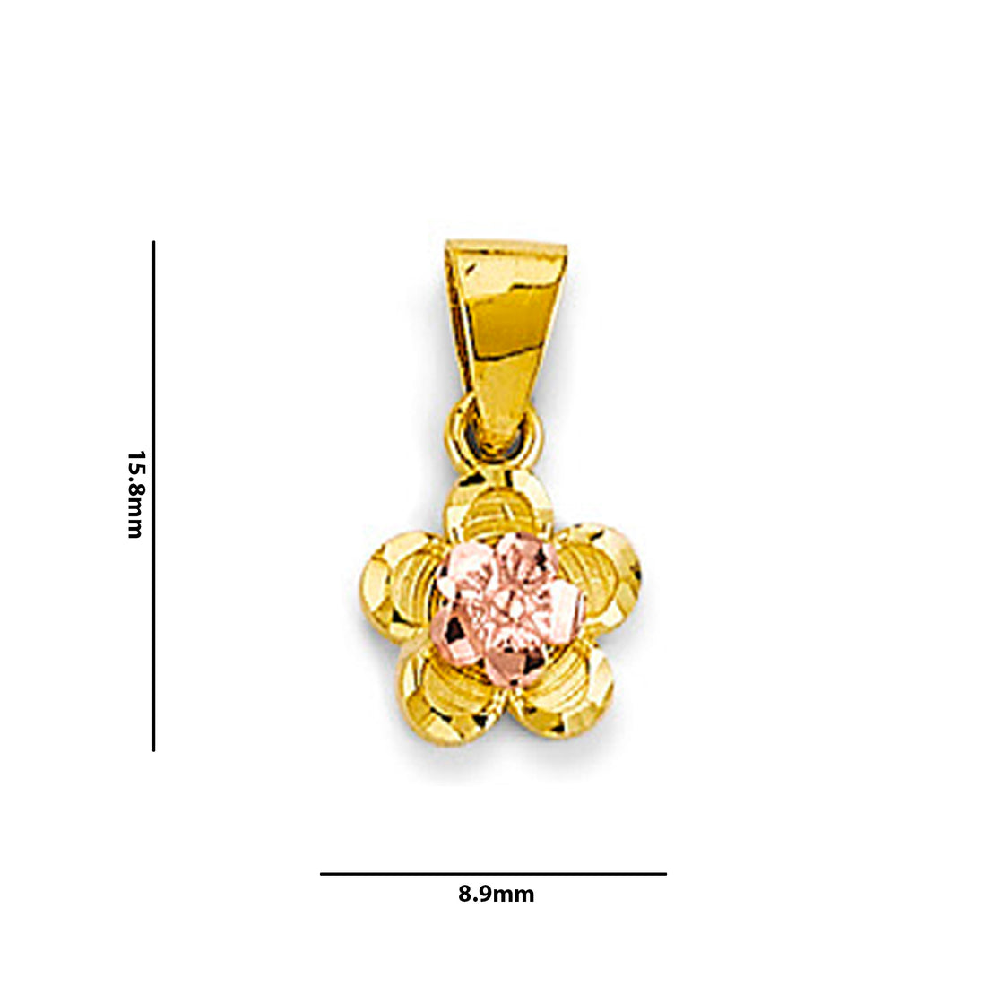 Two Tone Gold Double Textured Flower Pendant with Measurement