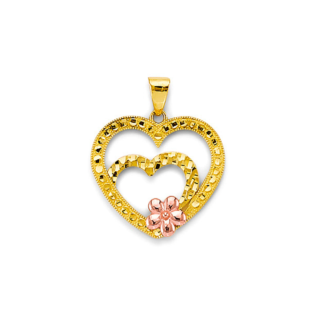 Two Tone Gold Double Heart Flower Pendant