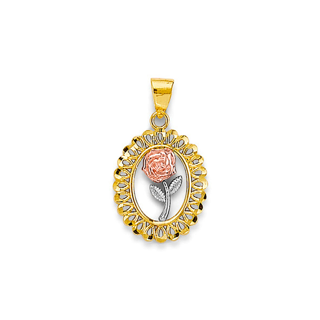 Tri Tone Gold Vintage Oval-cut Open Rose Pendant 