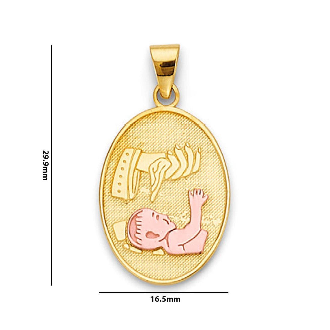 Two Tone Gold Religious Baby Baptism Pendant with Measurement