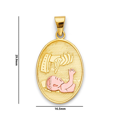 Two Tone Gold Religious Baby Baptism Pendant with Measurement