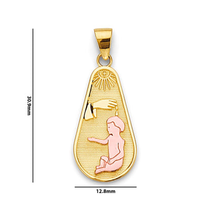 Two Tone Gold Christianity Baptism Pendant with Measurement