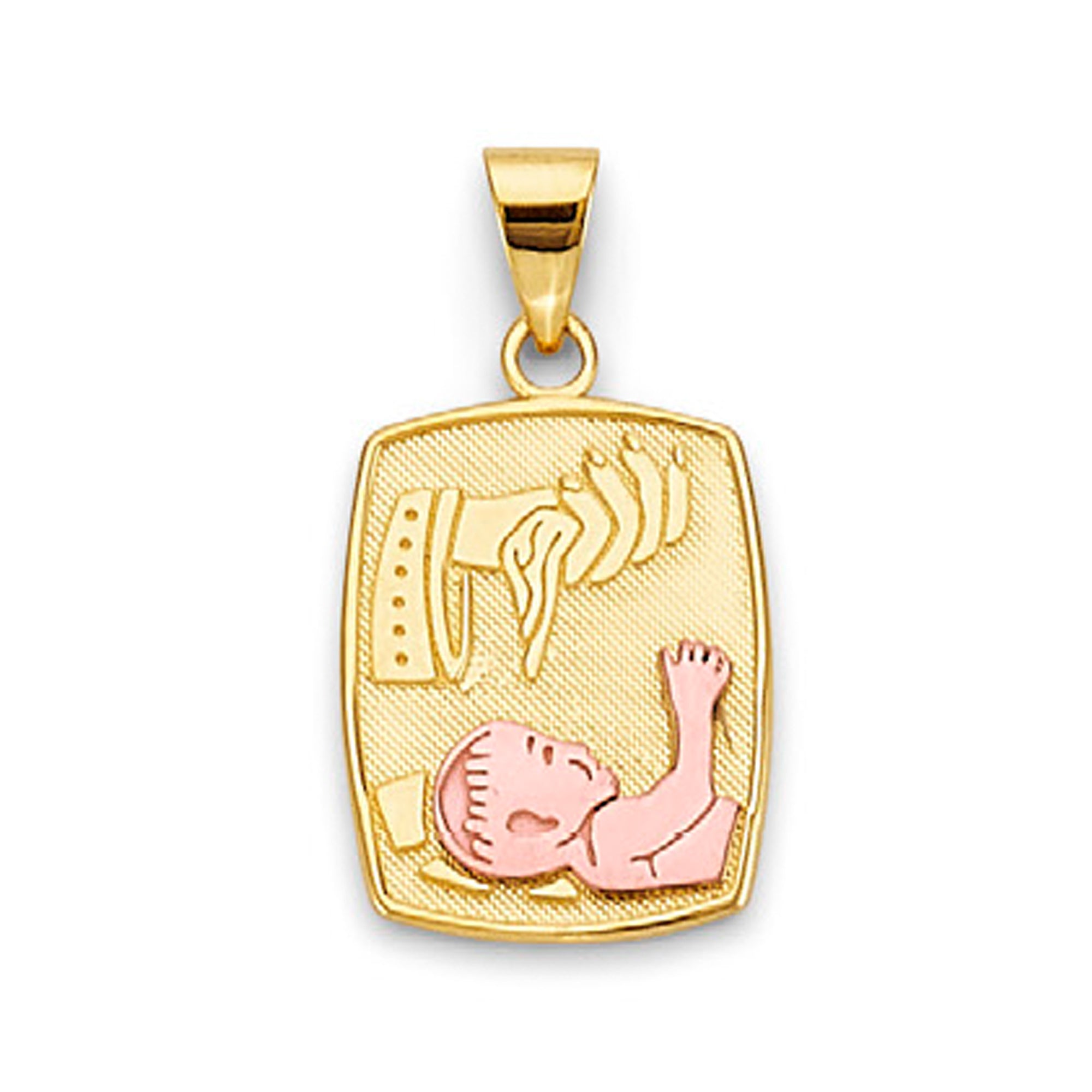 Two Tone Gold Baptism Rectangular Tablet Pendant