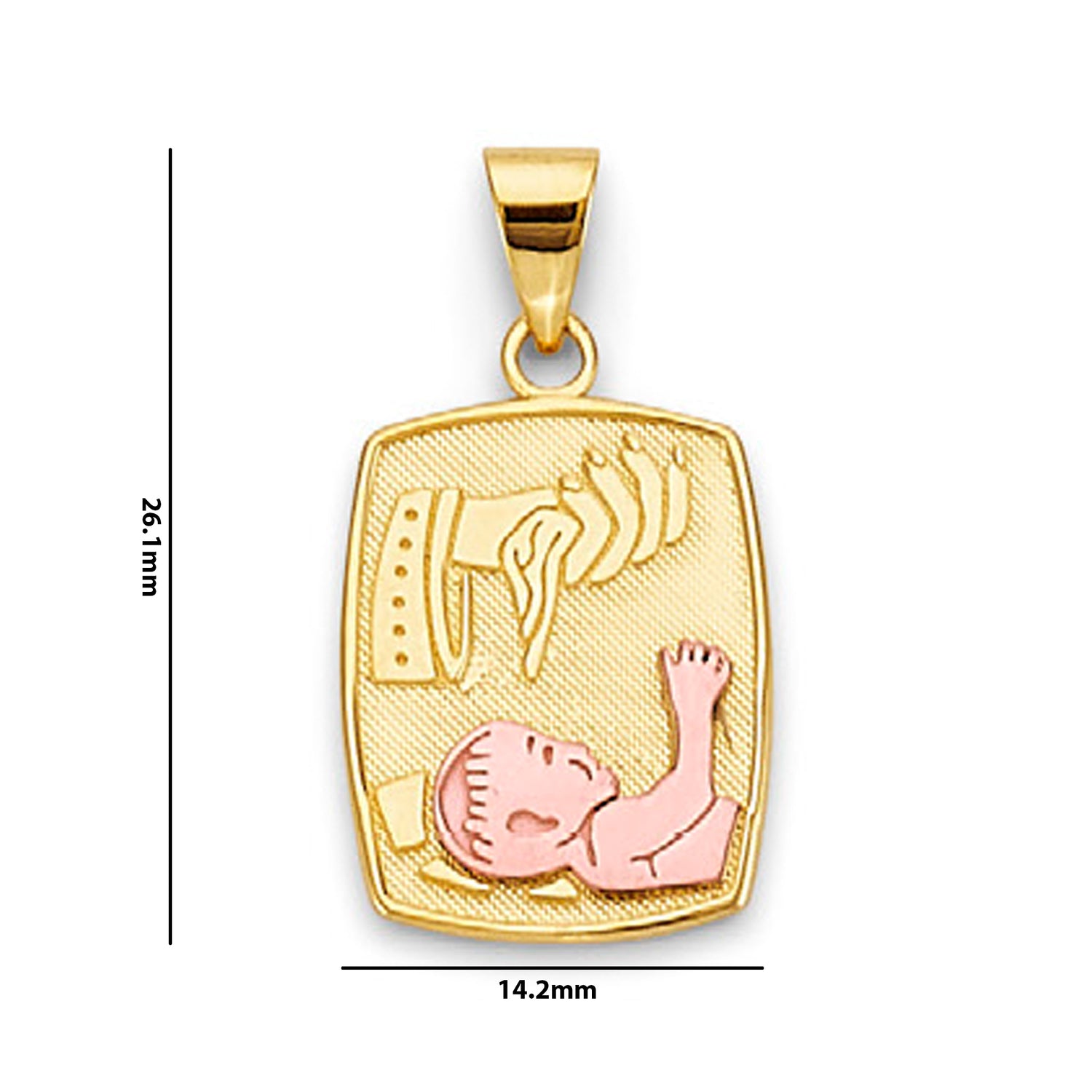 Two Tone Gold Baptism Rectangular Tablet Pendant with Measurement