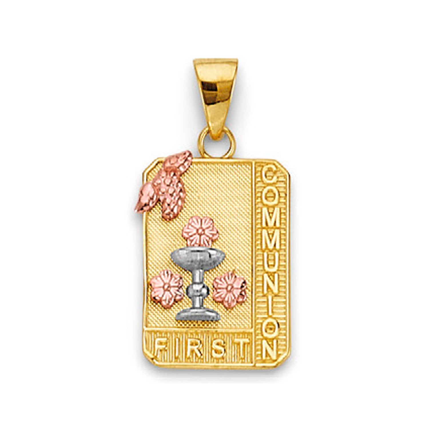 Tri Tone Gold First Communion Religious Pendant