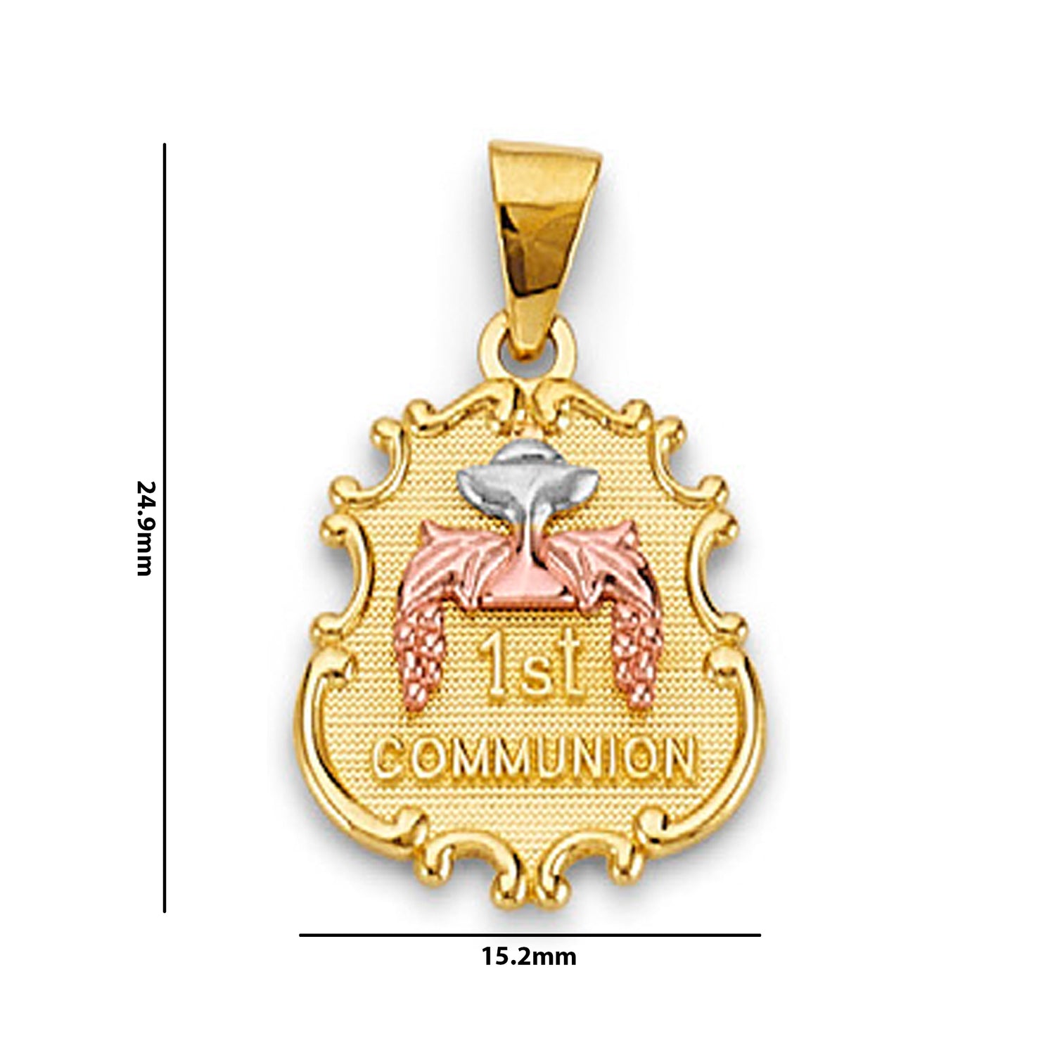 Tri Tone Gold First Communion Designer Pendant with Measurement