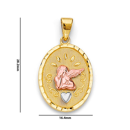 Tri Tone Gold Tablet Angel Motif Pendant with Measurement