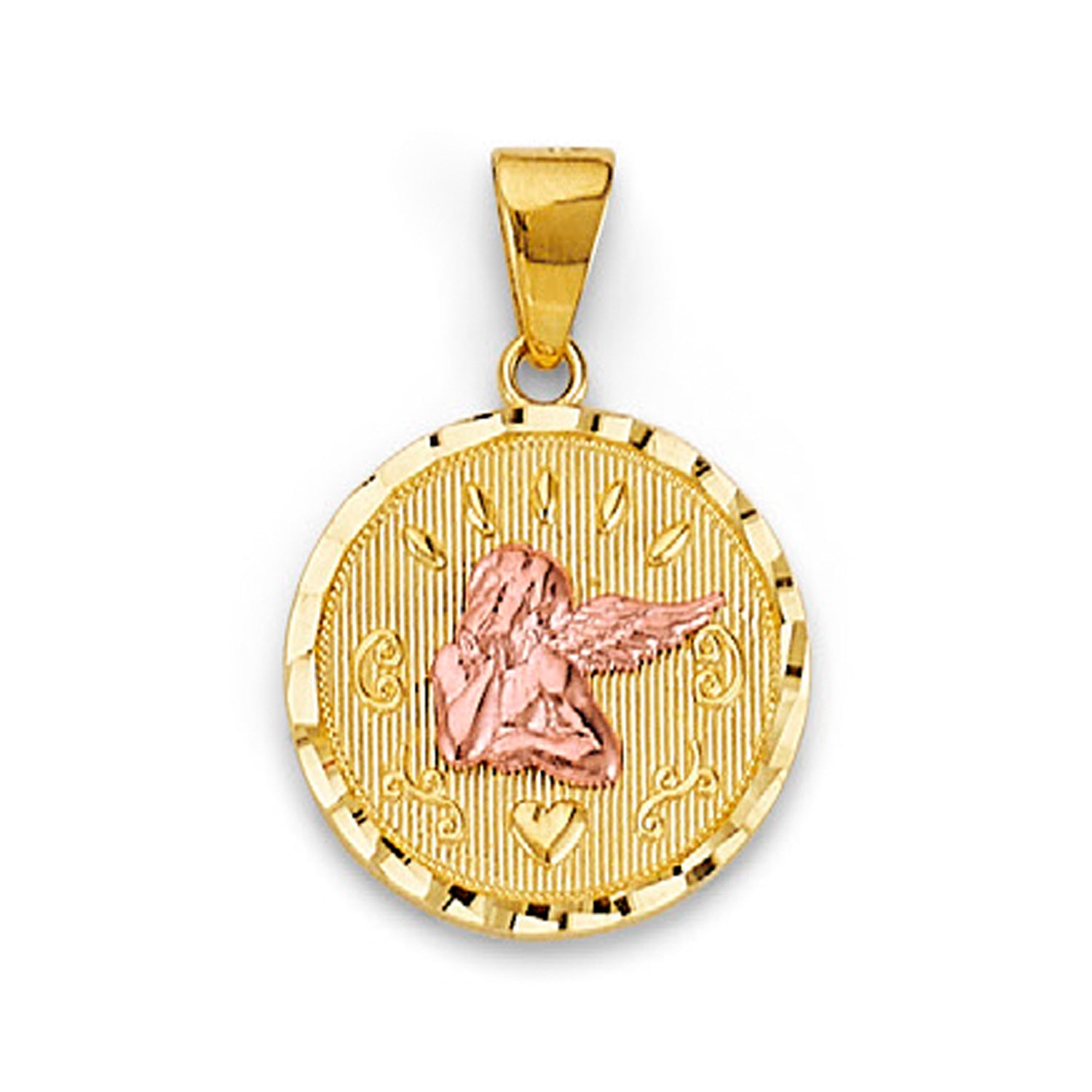 Two Tone Gold Circular Tablet Angel Pendant 