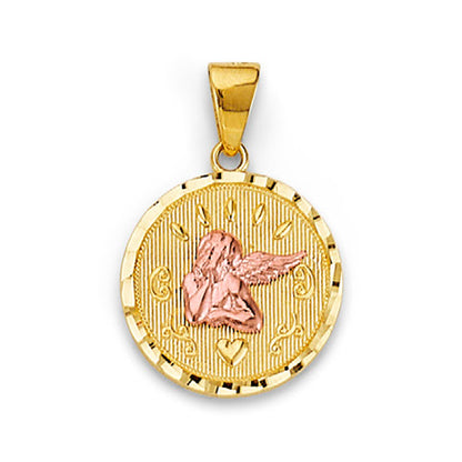 Two Tone Gold Circular Tablet Angel Pendant 