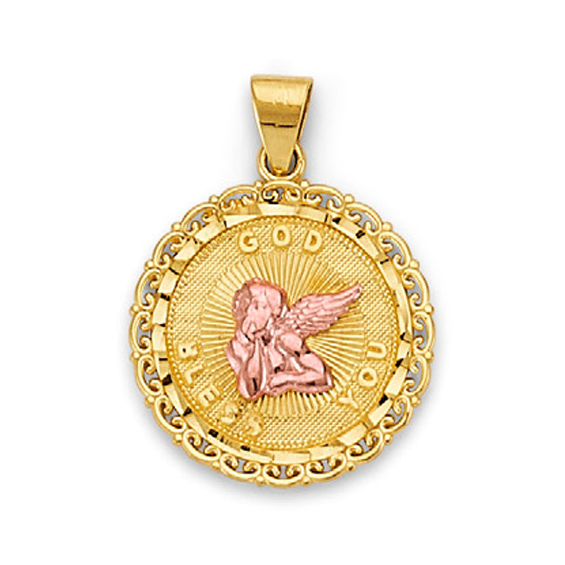 Two Tone Gold Bless You Designer Angel Pendant