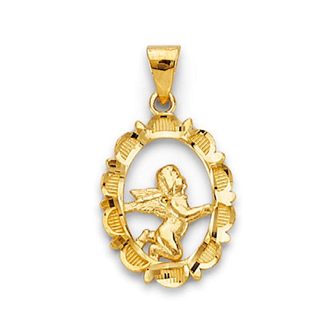 Yellow Gold Hollow Designer Praying Baby Angel Pendant