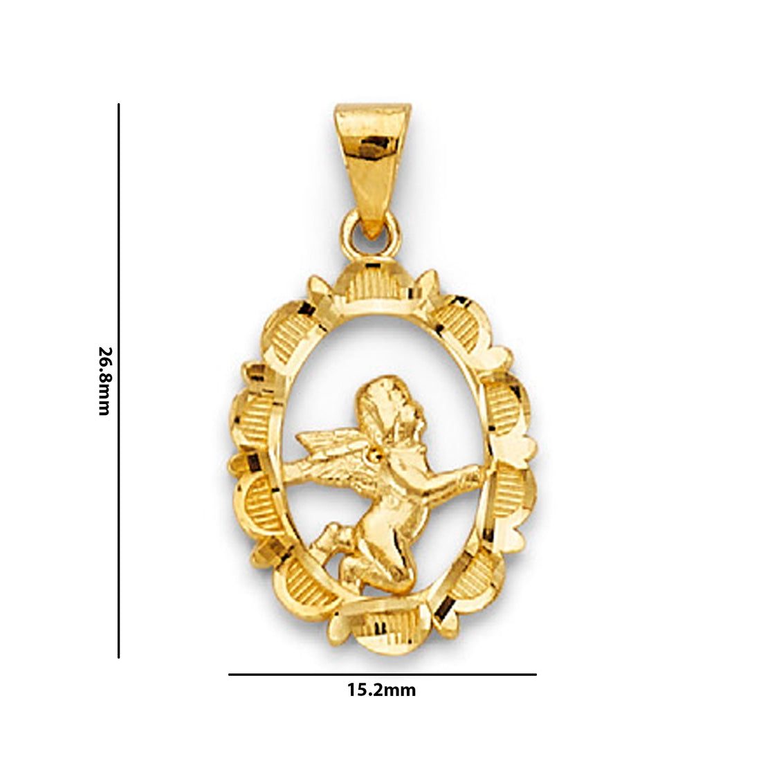 Yellow Gold Hollow Designer Praying Baby Angel Pendant with Measurement