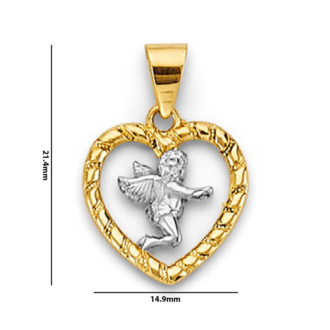 Two Gold Angel Open Heart Pendant with Measurement