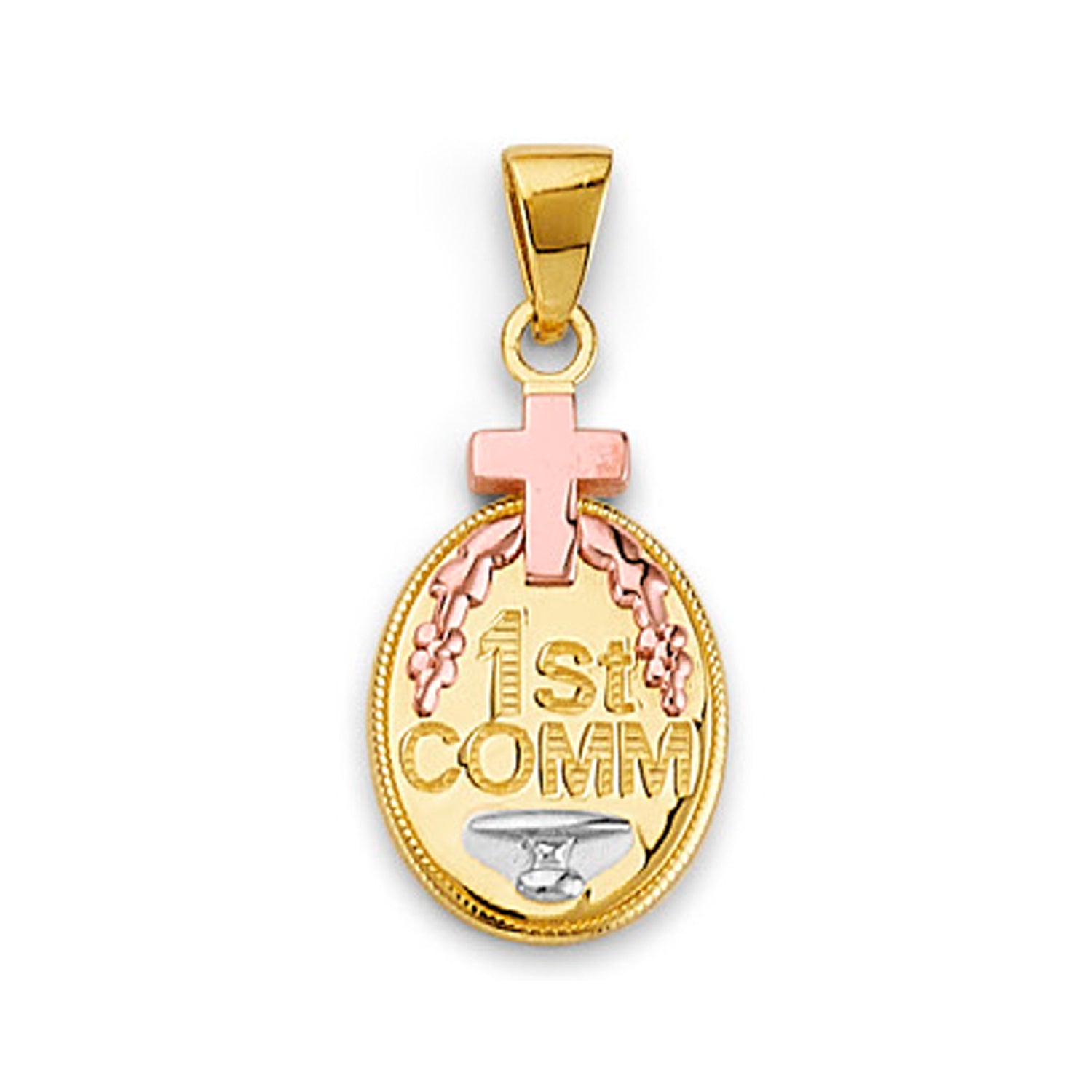 Tri Tone Gold 1st Communion Signet Pendant