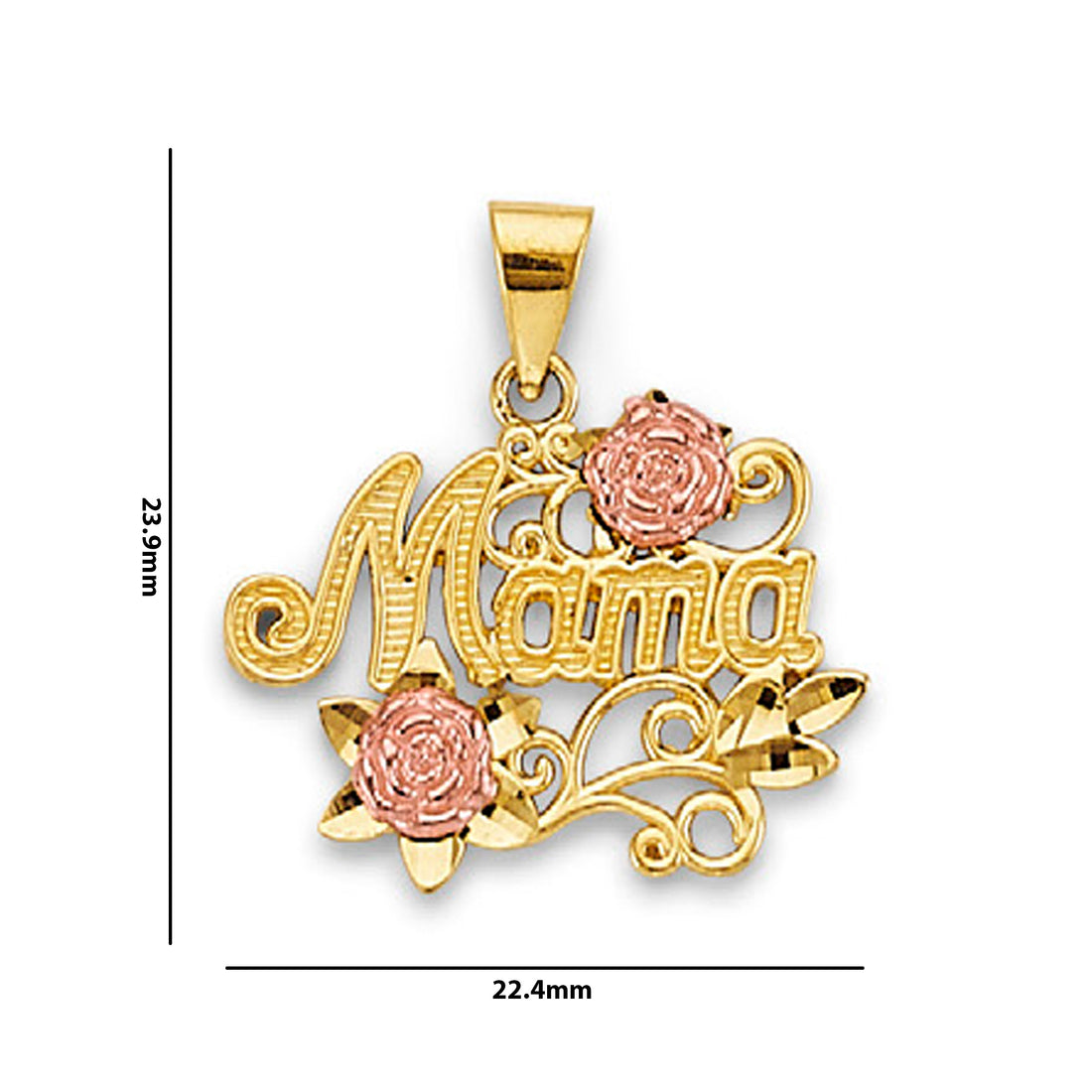 Two Tone Gold Floral MAMA Pendant  with Measurement