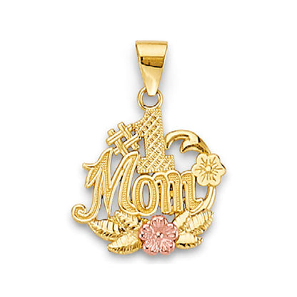 Two Tone Gold Floral Number One MOM Pendant